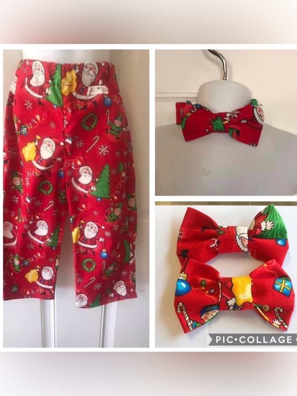 NWOT Unisex size 2 Custom made red/green Santa, wreath, elf Santa Christmas pant